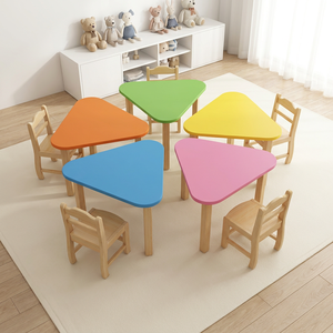 Cute Colorful <strong>Wood</strong> <strong>Kids</strong> Desk and <strong>Chair</strong> Set Daycare Furniture Study Table Combination Triangle Children Play Gaming Desk <strong>Chair</strong> - Product Image 2