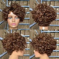 Perruque bon marché fabriquée à la machine, 100 % cheveux humains brésiliens, coupe pixie, perruques courtes bouclées crépues, boucles lâches, sans dentelle, avec frange pour femmes