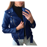 Nouvelle Mode Veste Blouson Biker Femme Fille en Cuir PU Manches Longues Printemps Automne Coupe Cintrée Décontractée Couleur Unie Fermeture Éclair
