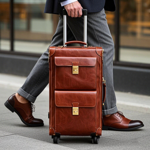 Venta al por mayor de gran capacidad de viaje de negocios caso de cuero genuino de los hombres bolsa de la carretilla del equipaje maletas con ruedas - Product Image 1