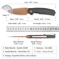 Couteau pliant de poche TRIVISA Hornet Pro-CG EDC pour hommes, lame 14C28N, manche G10 avec clip, survie, camping en plein air, chasse