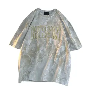 OEM Oversized Mens Tshirts High Street USA Wash Tie-Dye Retro Short Sleeve T-shirt Men's Half Sleeve Cotton Casual Tshi