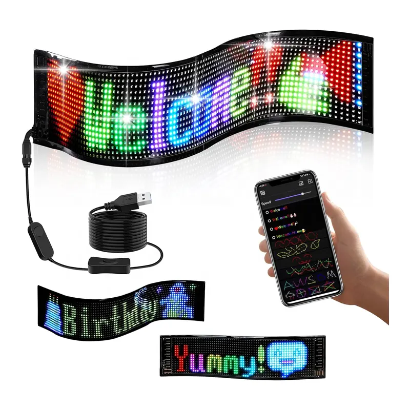 프로그래밍 가능한 스크롤 LED 사인 앱 제어 자동차 상점 창 LED 화면 디스플레이 사용자 정의 텍스트 패턴 애니메이션 유연한 LED 패널