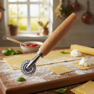 Utensili per Pasta in Acciaio Inossidabile e Legno, 16x3cm, Rotella Tagliaravioli con Manico in Faggio, Lama Seghettata, Bordi in Acciaio Inossidabile - Product Image 2