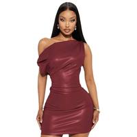 Nouvelle robe mini sexy en PU pour boîte de nuit, robe élégante à épaules dénudées, vêtements pour femmes