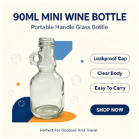 Bouteille de vin en verre transparente miniature de 90 ml de qualité supérieure avec poignée ergonomique, boîte personnalisée avec logo couleur pour l'emballage de cadeaux d'alcool