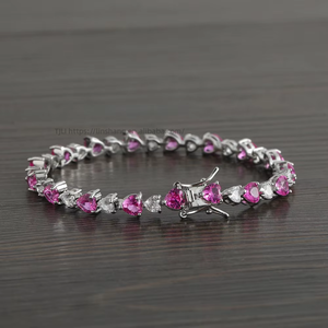 Bracelet tennis coloré en forme de cœur pour couple, en cuivre incrusté de zircon, bracelet tennis d'amour, collier Tanjing Fashion Lijing - Product Image 2