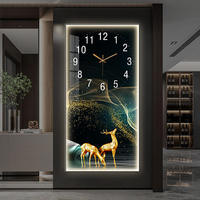 Jam Dinding Kristal Porselen LED Abstrak Kustom Desain Art Deco Gaya Nordik Dekorasi Ruang Tamu Seni Dekoratif Menampilkan Lukisan Rusa