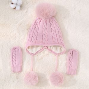 HJH445 nouveaux chapeaux d'hiver pour bébé, <span class=keywords><strong>Bonnet</strong></span> <span class=keywords><strong>Bonnet</strong></span> pour garçons filles, <span class=keywords><strong>Bonnet</strong></span> en tricot, pompons, accessoires pour nouveau-né, articles chauds pour oreilles, ensemble de gants pour enfants - Product Image 4