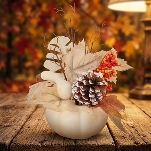 Offre Spéciale : Fleurs artificielles durables en mousse, imitation citrouille blanche, dans un pot de fleurs pour Halloween, Noël, Thanksgiving, Nouvel An - Product Image 1