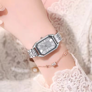 Montre carrée de luxe pour femmes montre à quartz montre en acier inoxydable cristal - Product Image 1