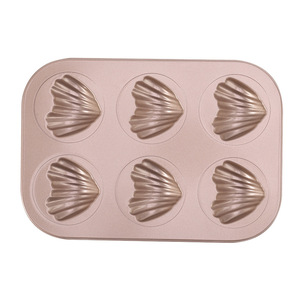 6-Cavity Non-Stick Madeleine Pan Heart Shape Baking Mold Oven Safe Gold Color Rectangle Baking Dish - Product Image 4