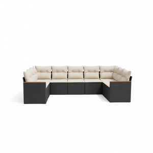 Ensemble de canapés de jardin modernes en rotin noir avec coussins crème, design contemporain imperméable pour terrasse et patio - Product Image 1