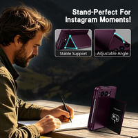Étui Porte-Cartes Pliable PC Effet Peau avec Support Dissimulé, Protection Charnière et Protection d'Écran Antichoc pour iPhone Duo 18 Fold Wide