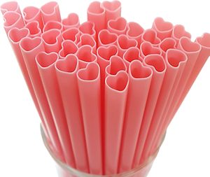 Pailles en plastique en forme de cœur rose et rouge pour la Saint-Valentin, emballées individuellement - Product Image 1
