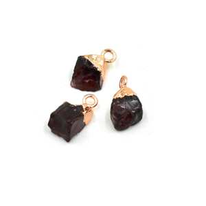 Wholesale 8-10mm <b>Garnet</b> Raw Gemstone <b>Pendant</b> Handmade in Sterling Silver Gold Plated Electroplated Cap for Children's Weddings - Product Image 2