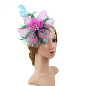 Accessori per capelli da <span class=keywords><strong>sposa</strong></span> per Tea Party <span class=keywords><strong>piume</strong></span> rete velo maglia Fascinator cappelli da donna fasce per capelli - Product Image 4