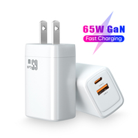 Chargeur mural 65W UK EU US | Adaptateur secteur à charge rapide GaN haute puissance 65W Chargeur de voyage avec port USBC et USBA