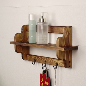 Estante de almacenamiento de madera para montar en la pared con ganchos para guardar llaves y abrigos en la entrada, forma rectangular, color carbón. - Product Image 3
