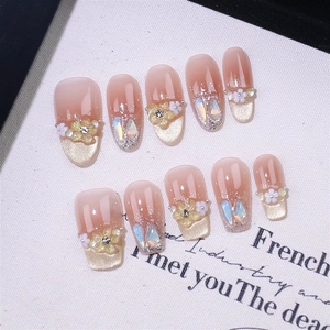 Uñas Postizas Hechas a Mano con Diseño de Ojo de Gato en Champán Dorado, Degradado Marrón Brillante y Diamantes en Forma de Gota de Agua, Estilo Erótico y Pétalos <span class=keywords><strong>Moonshadow</strong></span> - Product Image 3
