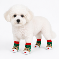 Chaussettes antidérapantes en polyester pour Noël, résistantes à la saleté, avec motifs de pattes de dessins animés, pour chiots et chats