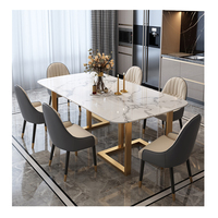 Ensemble de table à manger en céramique européenne moderne avec plateau en pierre frittée et 6 chaises, structure en acier inoxydable pour appartement ou hôtel