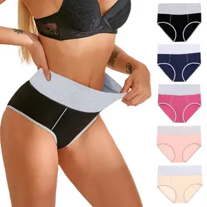 Plus size Women's Breathable High Waist Stretch Briefs Underpants Cotton Underwear Panties with double Layer crotch