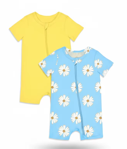 Bamboe Tweezijdige Rits Neutrale Korte Mouwen Baby Rompers Baby Jongens Baby Meisjes Slaappakjes - Product Image 6