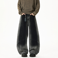 Jeans tendance pour homme, style rétro américain, délavé foncé, coupe incurvée, style décontracté, ample, jambe large, denim respirant