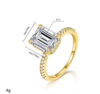 Bague de mariée pour femme en argent 925 plaqué or/rhodium, sertie de moissanite ou de zircon cubique taille émeraude 1-4 carats, avec tige pavée et marquage officiel
