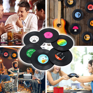 Ensemble cadeau fantaisie personnalisé : Sous-verres rétro en forme de CD (lot de 6) pour la décoration murale et de table, idéal pour café, thé, bière, bar et fêtes - Product Image 2