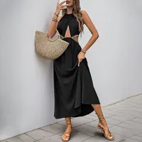 Robe de style ethnique ajourée noire, décontractée pour les vacances, avec faible MOQ
