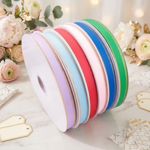 Pita Grosgrain Berpinggir Emas 1.5cm Tersedia, untuk Kemasan Kotak Hadiah Bunga, Kue, dan Perlengkapan Dekorasi Ulang Tahun - Product Image 2