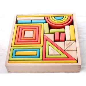 Wooden Rainbow Stacking Game Rainbow Block Solid Wood For Children's Intelligence Creative Wooden Toys