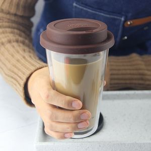 Tazza da <span class=keywords><strong>caffè</strong></span> riutilizzabile da viaggio da 350ml bicchiere da <span class=keywords><strong>caffè</strong></span> isolato a <span class=keywords><strong>doppio</strong></span> strato trasparente tazza da <span class=keywords><strong>caffè</strong></span> in <span class=keywords><strong>vetro</strong></span> con coperchio in silicone - Product Image 3