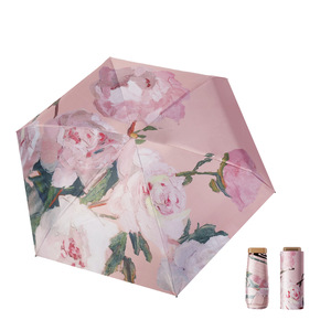 Parapluie compact à cinq plis, motif floral, protection UV, pluie et soleil, portable, format poche, UPF 50+, revêtement coloré - Product Image 1