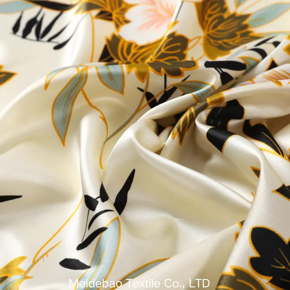 Polyester satin imitation silk fabric elastic satin high-grade fashion dress cheongsam comfortable and soft floral print fabrics