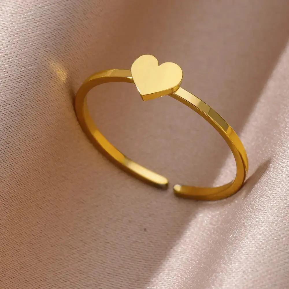 Wannee Simple Open Adjustable Finger Rings Stainless Steel Ring Cross Heart Sun Moon Star Flame Geometric Rings For Women Men