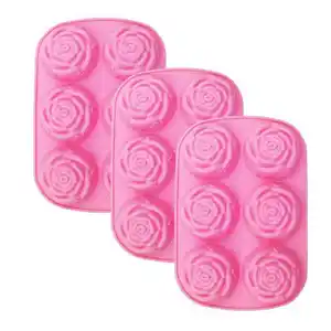 High Quality 6 Cavity Silicone baking pan chocolate mold rose shape buddy moon cake mold kitchen tool