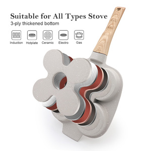 Sanlang bán buôn đúc nhôm 4 ly Pancake <span class=keywords><strong>Pan</strong></span> hình vuông cảm ứng tương thích không dính chiên trứng <span class=keywords><strong>Pan</strong></span> với 4 lỗ nắp - Product Image 4