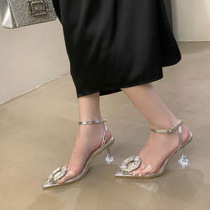 Chaussures à talons hauts pour femme, modèle 2023, en PVC, avec talon en cristal, bout fermé, strass, pour soirée et mariage, très tendance - Product Image 2