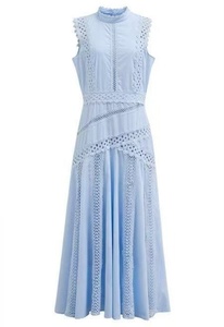 Abito lungo bohémien in pizzo con inserti - Vestito lungo da donna a collo alto, senza maniche, scollato, a vita alta, linea ad A - Product Image 3