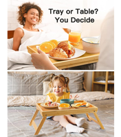 Plateau de petit-déjeuner pliable en bambou écologique de qualité alimentaire, gravure personnalisée du logo, table de service portable pour la maison, le camping en plein air