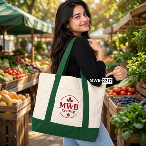 Bolsa de Compras Reutilizable Ecológica de Lona de Algodón Premium al por Mayor con Asas Verdes y Base Reforzada, 19x17 Pulgadas, Cierre de Solapa - Product Image 1