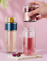 Cadeau populaire pour la Saint-Valentin 2026, bouteille d'eau en verre à double paroi avec infuseur à thé, logo personnalisé, séparation eau-thé