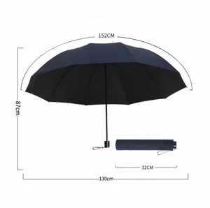 Paraguas Extra Grande de 130 cm, Plegable en Tres Secciones, con Revestimiento Negro, Resistente al Viento, Impermeable, para Viajes y Uso Familiar - Product Image 6