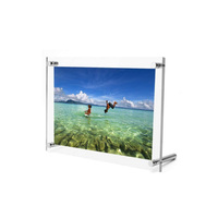 Présentoir de table transparent double face sur pied support photo en acrylique flottant avec cadre en métal