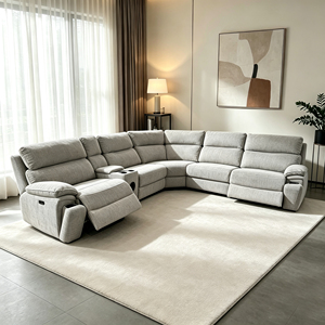 Ensemble de canapés modulaires inclinables en forme de U avec haut-parleurs Bluetooth, chargeur sans fil, porte-gobelets en cuir PU marron - Product Image 4