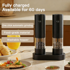 Moulin à <span class=keywords><strong>sel</strong></span> et à poivre électrique intelligent rechargeable à prix réduit, nouveau modèle, avec base de rangement - Product Image 1