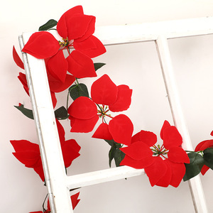 Guirlande de poinsettia Xin Rongxin 200 cm, fleurs en soie, décoration de Noël pour salon, décoration de mariage - Product Image 3